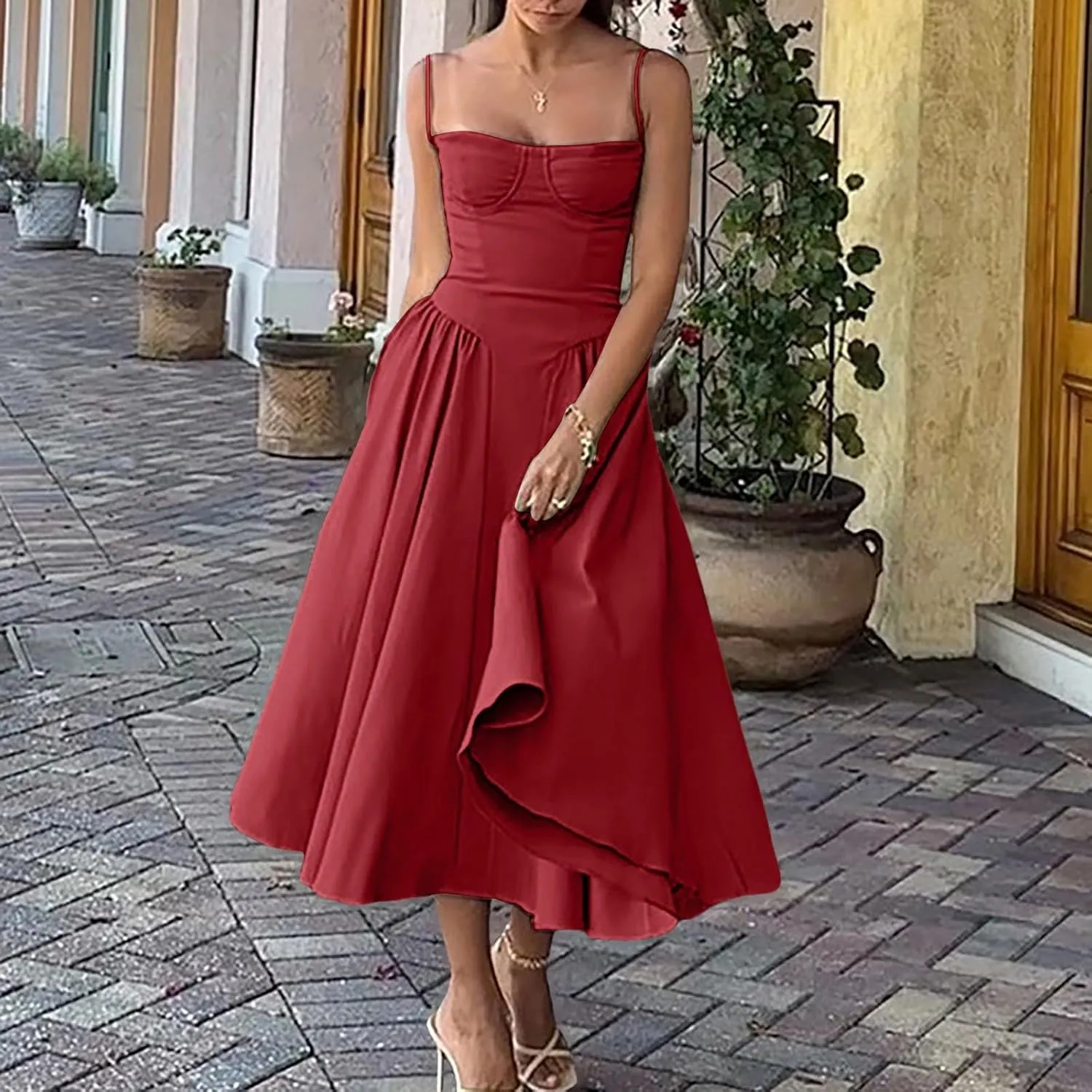 PTOLOCIF Summer Dresses for Women 2024, Trendy Bohemian Long Beach Sundresses Sleeveless Maxi Dress High Waisted Swing Dress