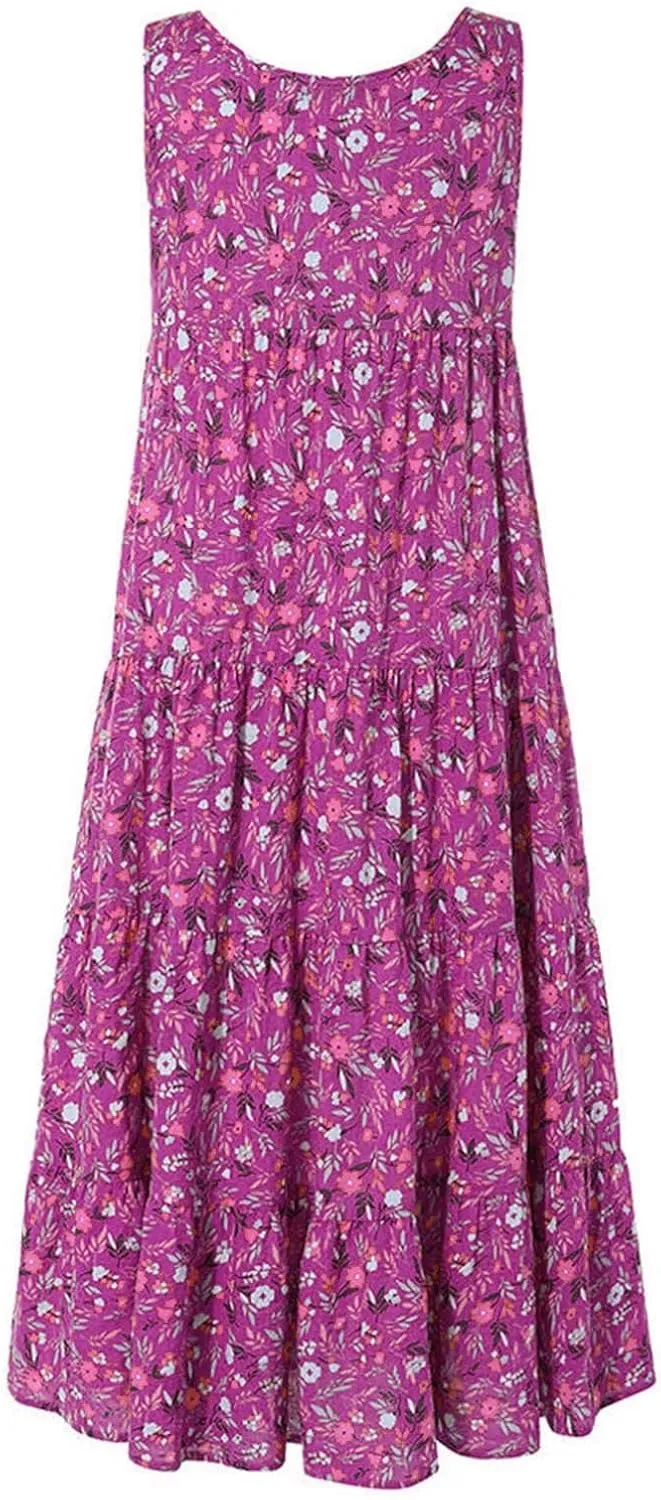 PTOLOCIF Sundresses for Women 2024, Summer Trendy Beach Dresses Floral Print Boho Dresses Casual Sleeveless Flowy Long Dress