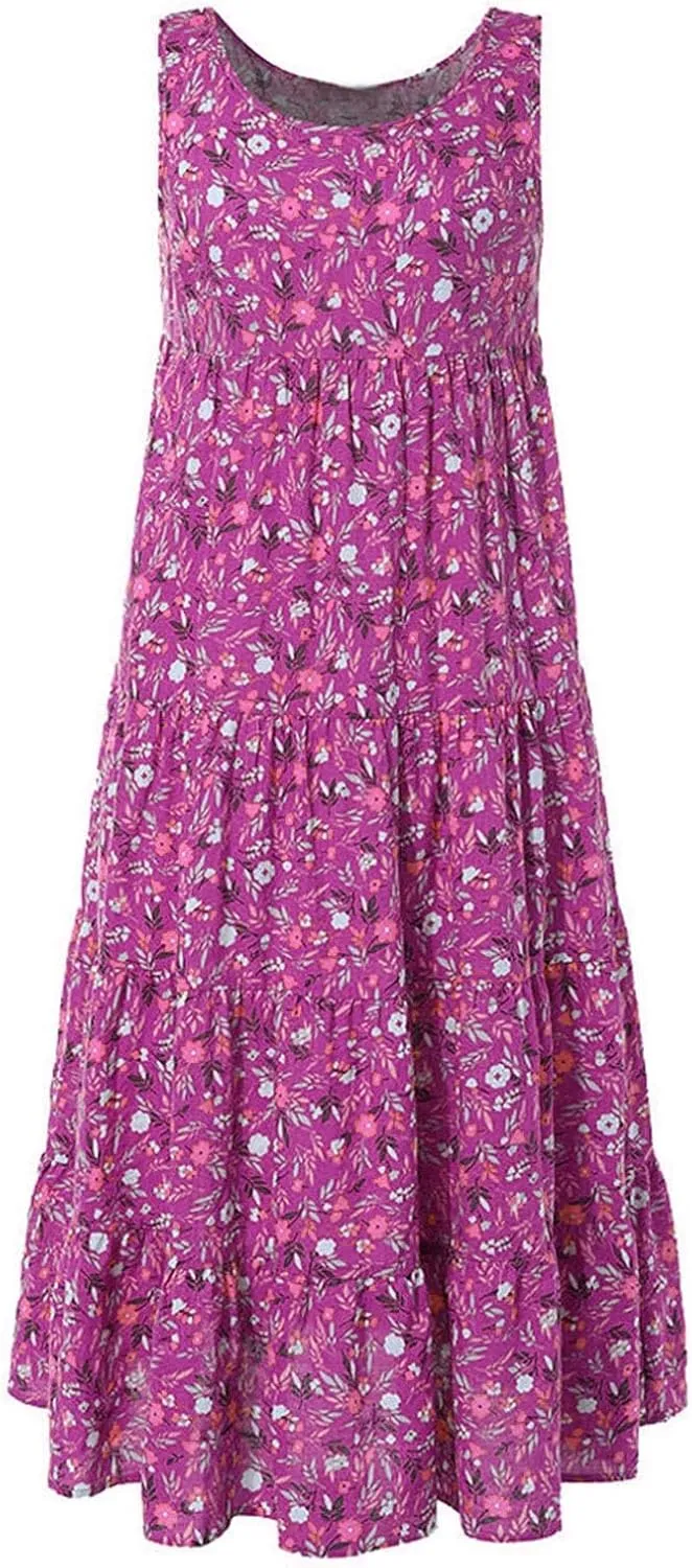 PTOLOCIF Sundresses for Women 2024, Summer Trendy Beach Dresses Floral Print Boho Dresses Casual Sleeveless Flowy Long Dress