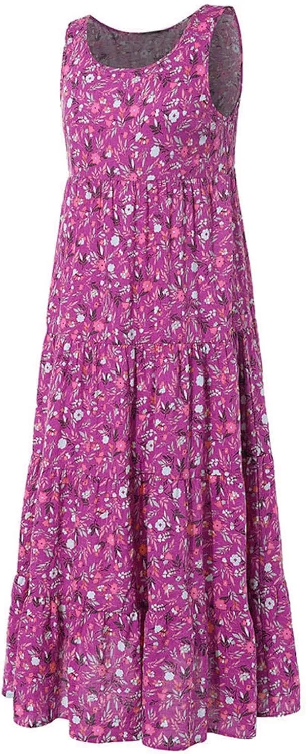 PTOLOCIF Sundresses for Women 2024, Summer Trendy Beach Dresses Floral Print Boho Dresses Casual Sleeveless Flowy Long Dress