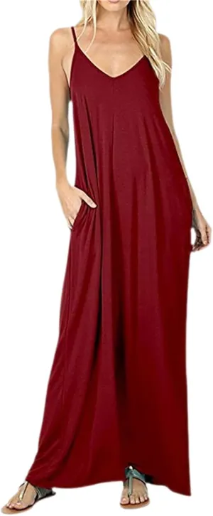 PTOLOCIF Women's Solid Color Loose Pocket Long Skirt Vest Dress Sexy Suspender Skirt Womens Long Sleeve Loose Plain Long