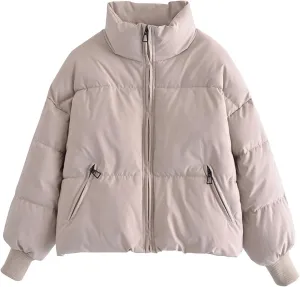 Puffer Coat for Women Winter Warm Bread Jacket Stand Collar Zipper Short Down Coat Fluffy Baggy Cotton-Padded Clothes