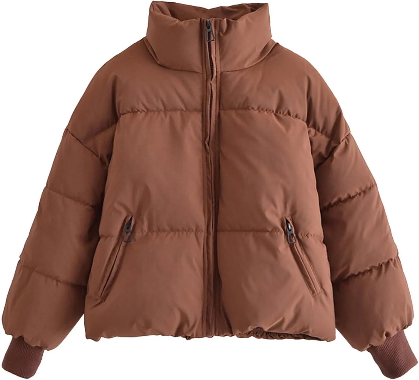 Puffer Coat for Women Winter Warm Bread Jacket Stand Collar Zipper Short Down Coat Fluffy Baggy Cotton-Padded Clothes