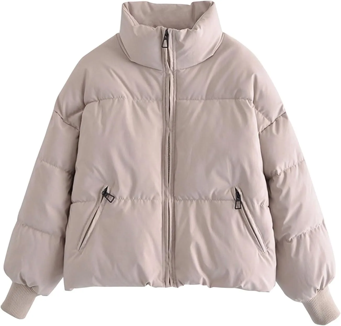 Puffer Coat for Women Winter Warm Bread Jacket Stand Collar Zipper Short Down Coat Fluffy Baggy Cotton-Padded Clothes
