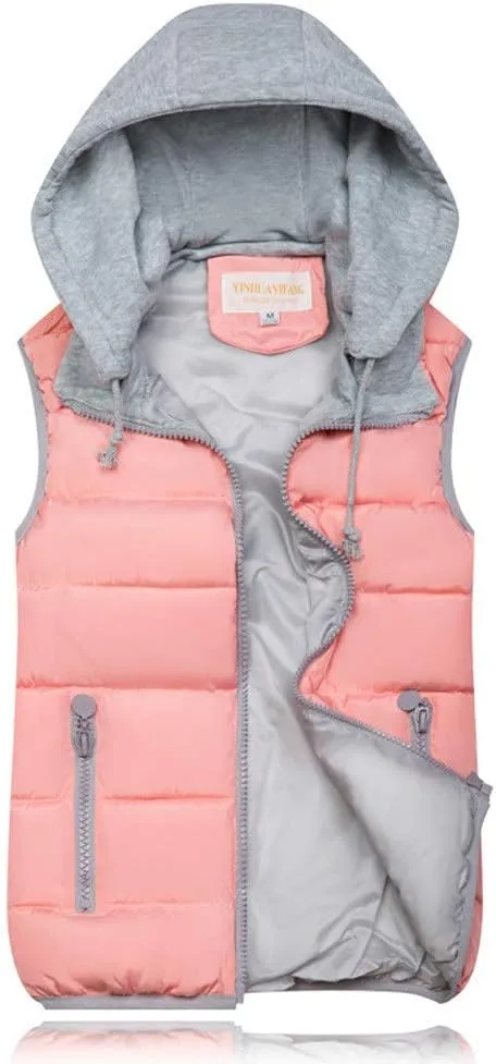Puffer Vest Women with Hood Quilted Vest Lightweight Zip Up Padded Down Vests Sleeveless Winter Puffer Jacket Gilet Outerwear
