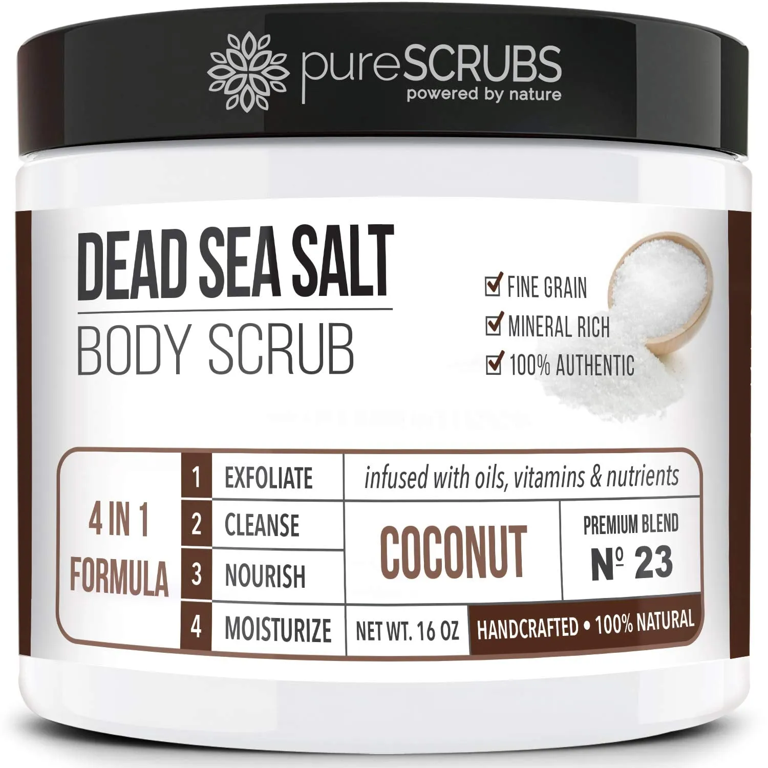 pureSCRUBS Premium Organic Body Scrub Set - Large 16oz LAVENDER BODY SCRUB - Dead Sea Salt Infused Organic Essential Oils & Nutrients INCLUDES Wooden Spoon, Loofah & Mini Organic Exfoliating Bar Soap