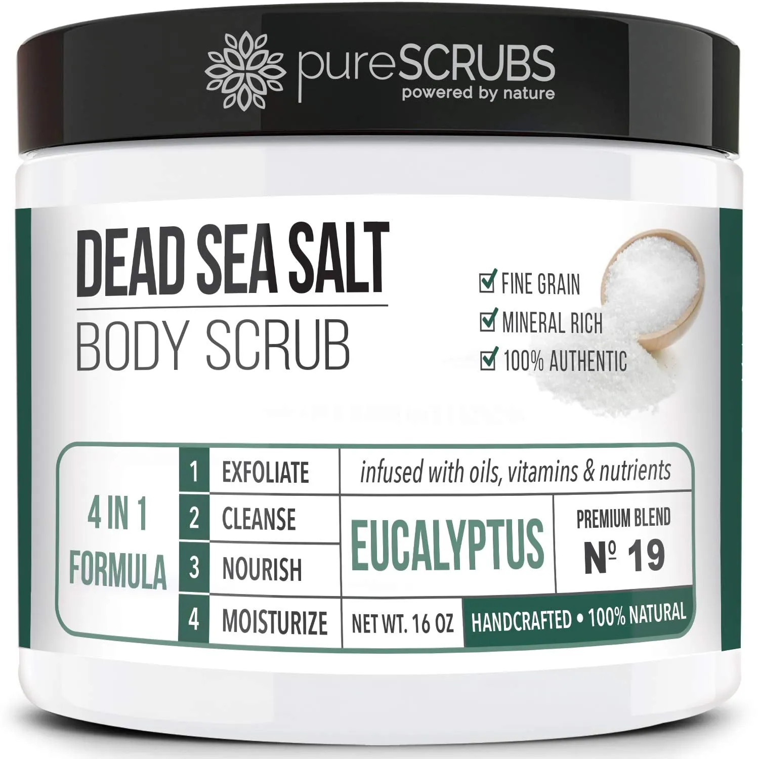 pureSCRUBS Premium Organic Body Scrub Set - Large 16oz LAVENDER BODY SCRUB - Dead Sea Salt Infused Organic Essential Oils & Nutrients INCLUDES Wooden Spoon, Loofah & Mini Organic Exfoliating Bar Soap