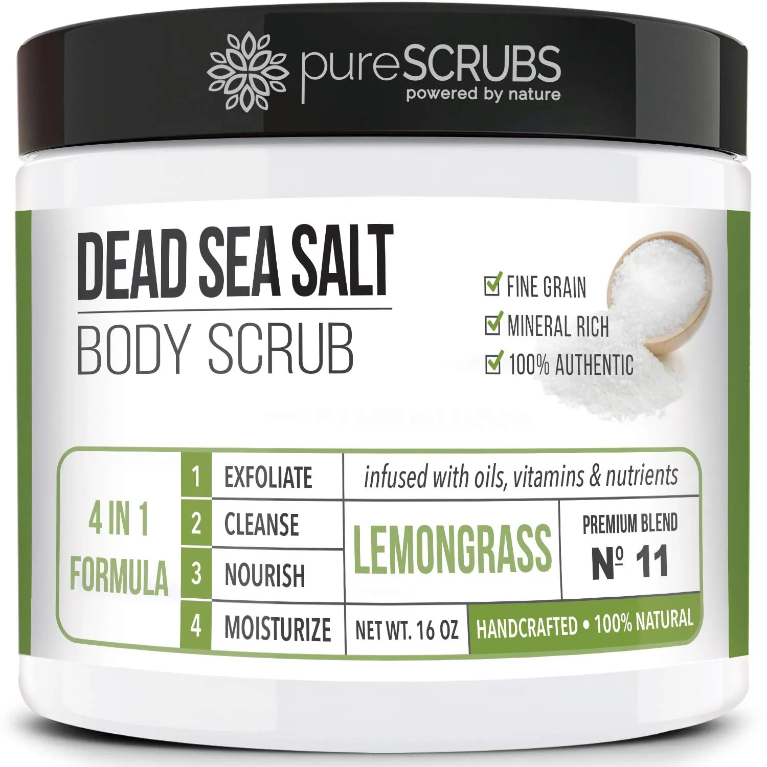 pureSCRUBS Premium Organic Body Scrub Set - Large 16oz LAVENDER BODY SCRUB - Dead Sea Salt Infused Organic Essential Oils & Nutrients INCLUDES Wooden Spoon, Loofah & Mini Organic Exfoliating Bar Soap