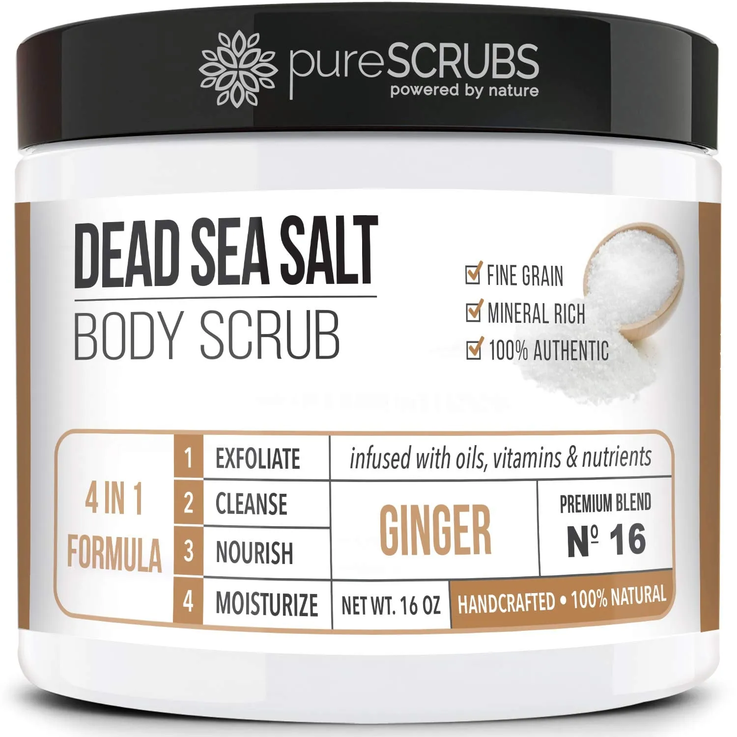 pureSCRUBS Premium Organic Body Scrub Set - Large 16oz LAVENDER BODY SCRUB - Dead Sea Salt Infused Organic Essential Oils & Nutrients INCLUDES Wooden Spoon, Loofah & Mini Organic Exfoliating Bar Soap