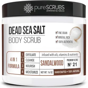 pureSCRUBS Premium Organic Body Scrub Set - Large 16oz LAVENDER BODY SCRUB - Dead Sea Salt Infused Organic Essential Oils & Nutrients INCLUDES Wooden Spoon, Loofah & Mini Organic Exfoliating Bar Soap