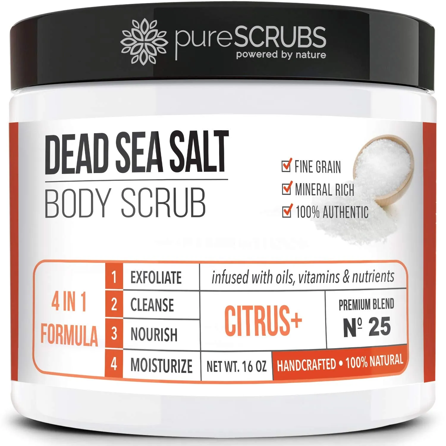 pureSCRUBS Premium Organic Body Scrub Set - Large 16oz LAVENDER BODY SCRUB - Dead Sea Salt Infused Organic Essential Oils & Nutrients INCLUDES Wooden Spoon, Loofah & Mini Organic Exfoliating Bar Soap