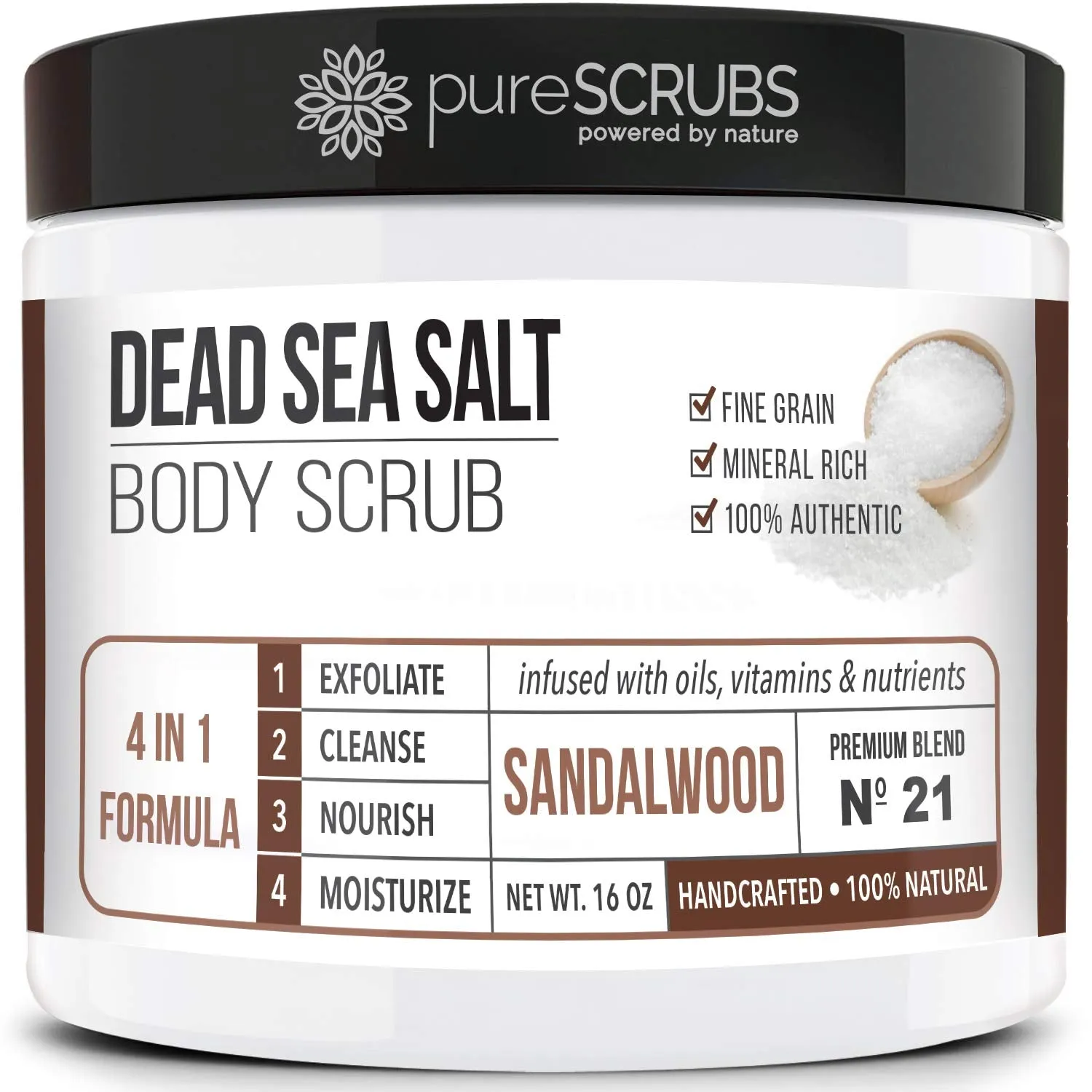 pureSCRUBS Premium Organic Body Scrub Set - Large 16oz LAVENDER BODY SCRUB - Dead Sea Salt Infused Organic Essential Oils & Nutrients INCLUDES Wooden Spoon, Loofah & Mini Organic Exfoliating Bar Soap