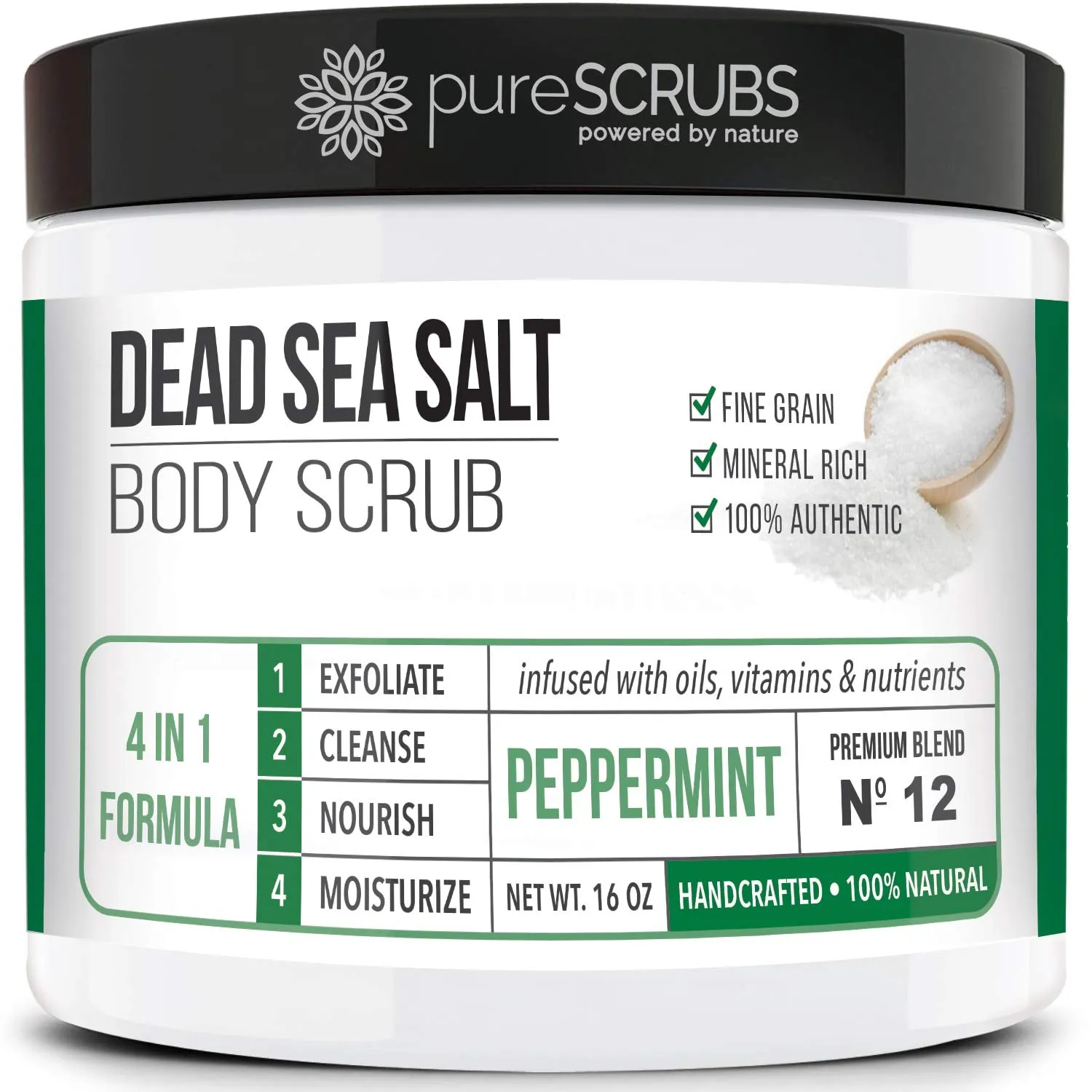 pureSCRUBS Premium Organic Body Scrub Set - Large 16oz LAVENDER BODY SCRUB - Dead Sea Salt Infused Organic Essential Oils & Nutrients INCLUDES Wooden Spoon, Loofah & Mini Organic Exfoliating Bar Soap