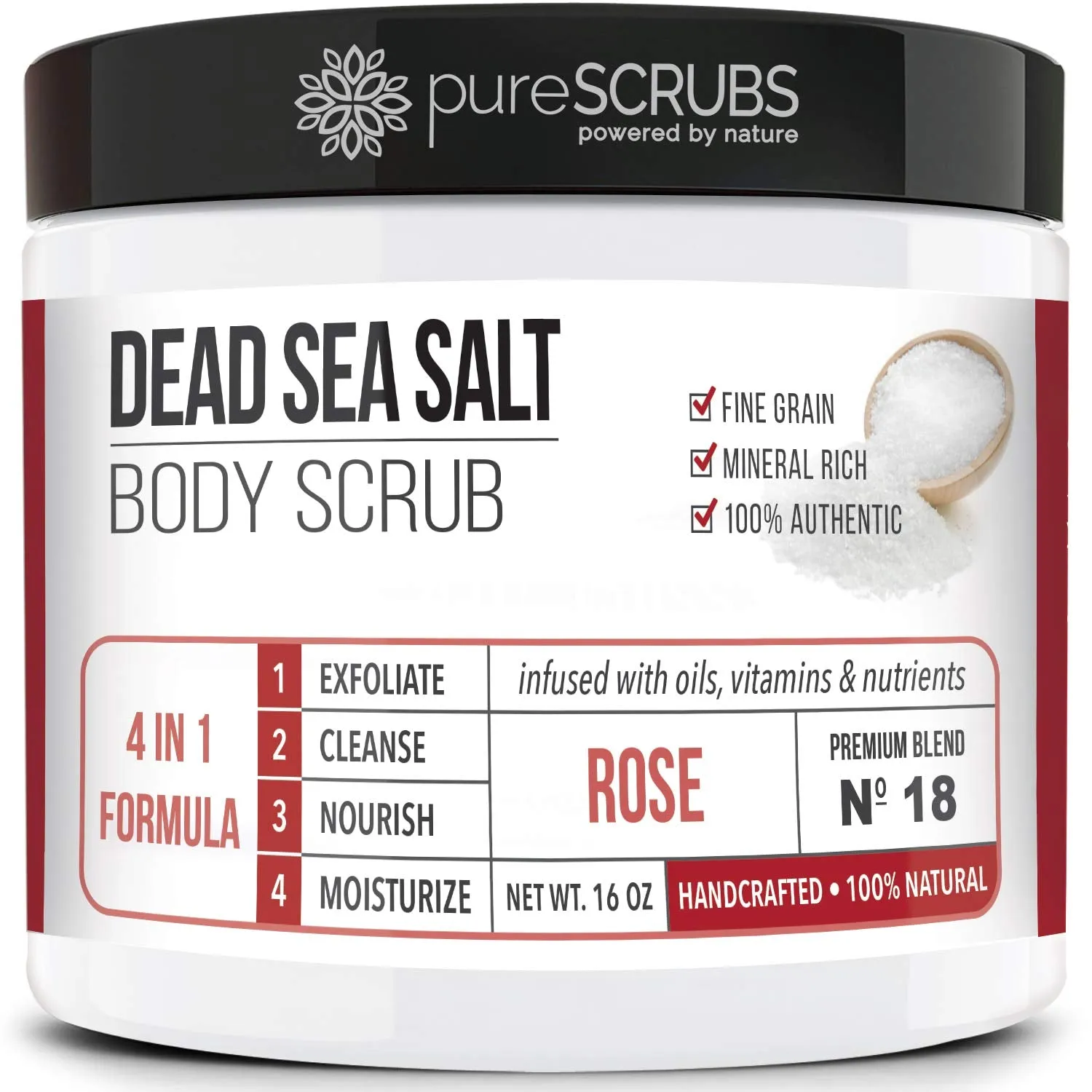 pureSCRUBS Premium Organic Body Scrub Set - Large 16oz LAVENDER BODY SCRUB - Dead Sea Salt Infused Organic Essential Oils & Nutrients INCLUDES Wooden Spoon, Loofah & Mini Organic Exfoliating Bar Soap