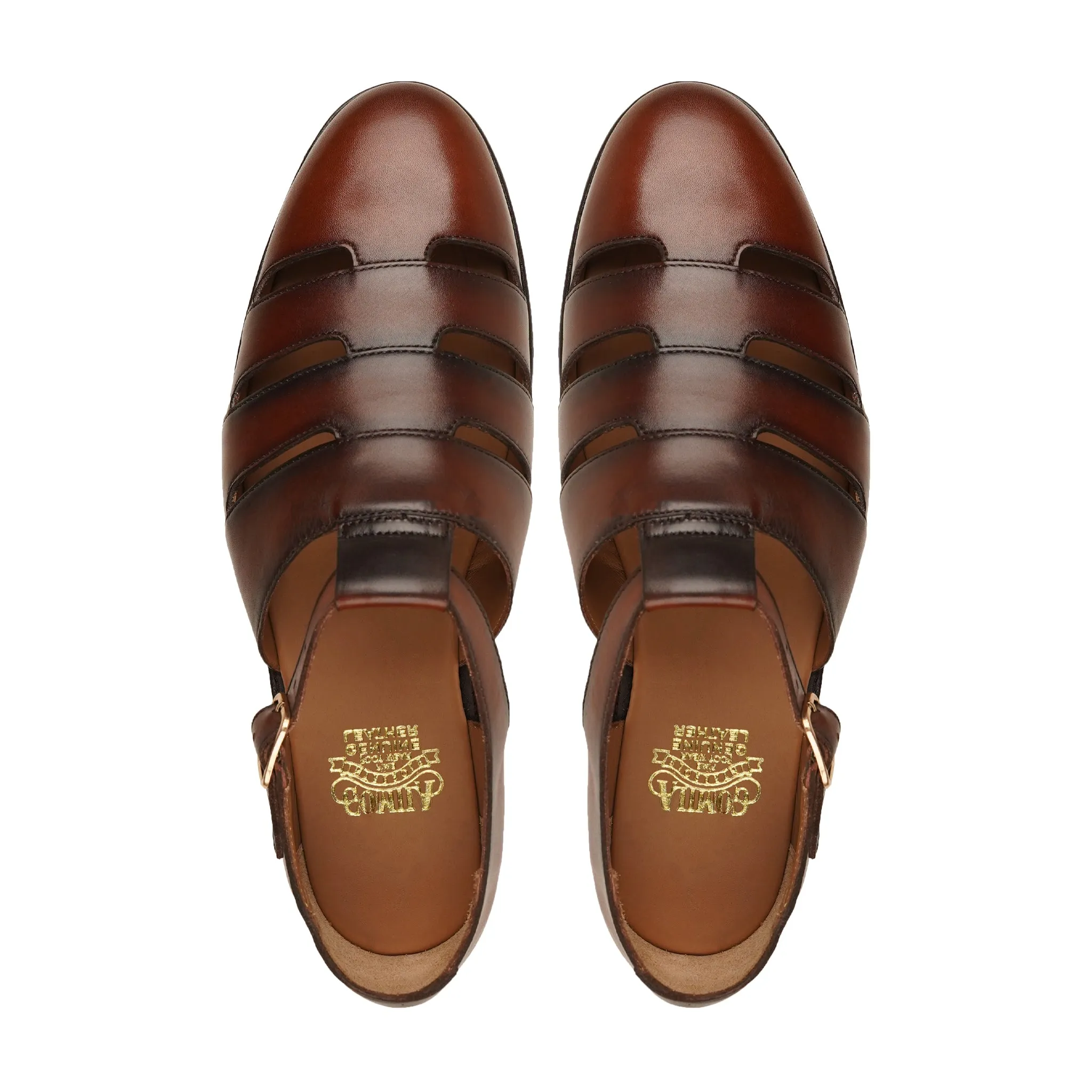 Qoozi - Men's Burnished Brown Calf Leather Sandal