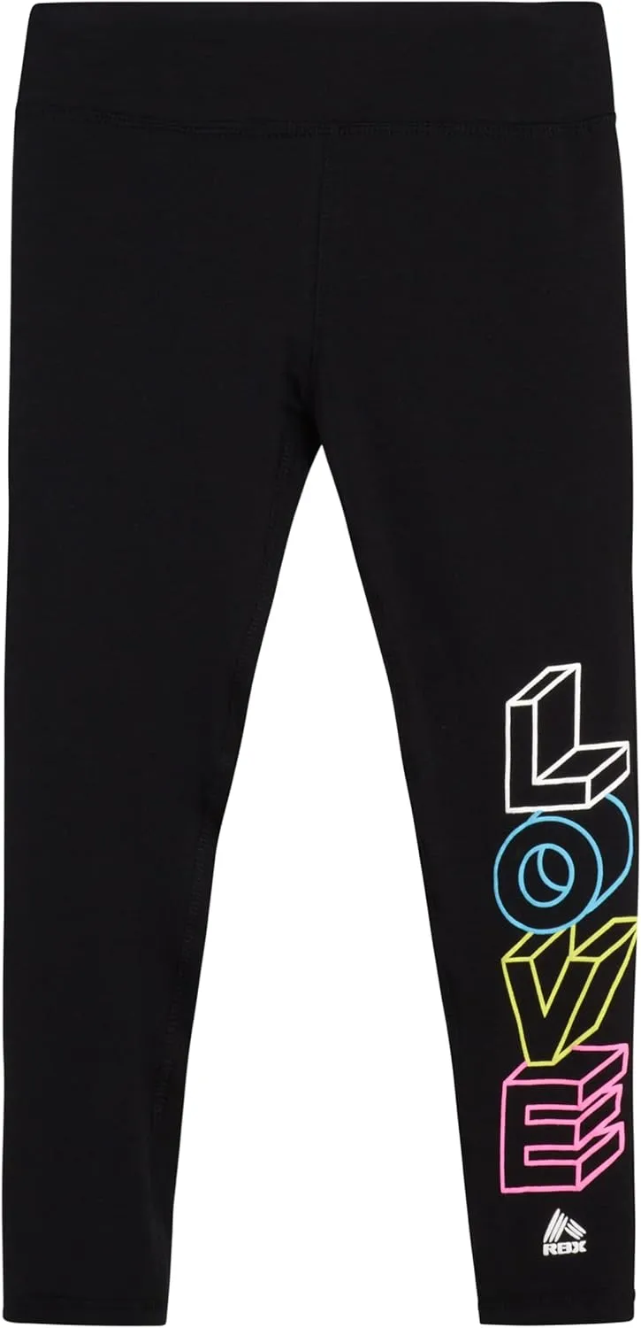 RBX Girls' Active Leggings - 2 Pack Cotton Stretch Yoga Pants and Kids Tights - Athletic Leggings for Girls (Sizes: 4-16)