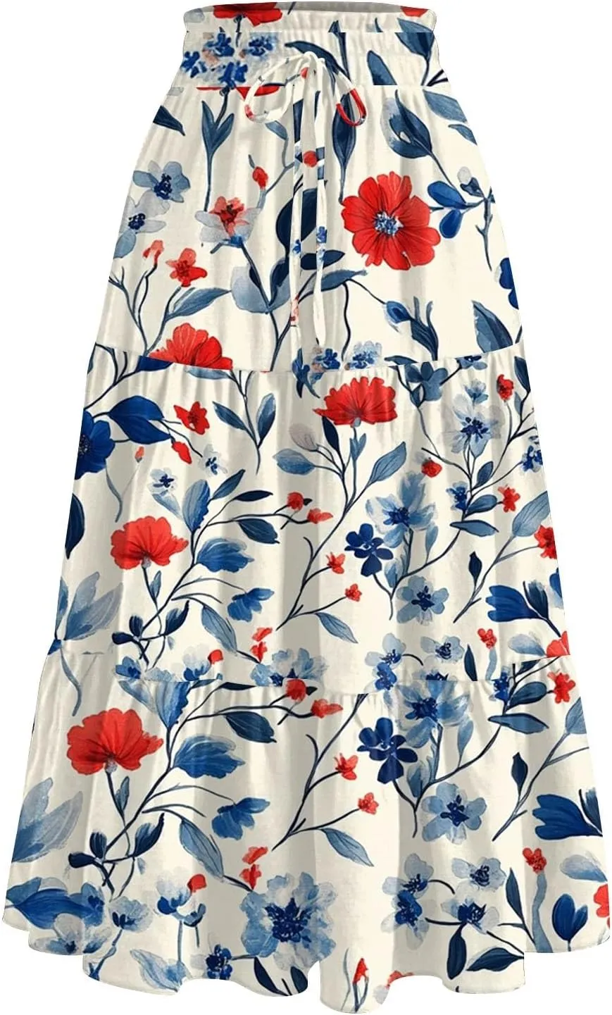 Renaissance Maxi Skirt for Women Boho Flowy Long Skirt High Waist A-Line Design