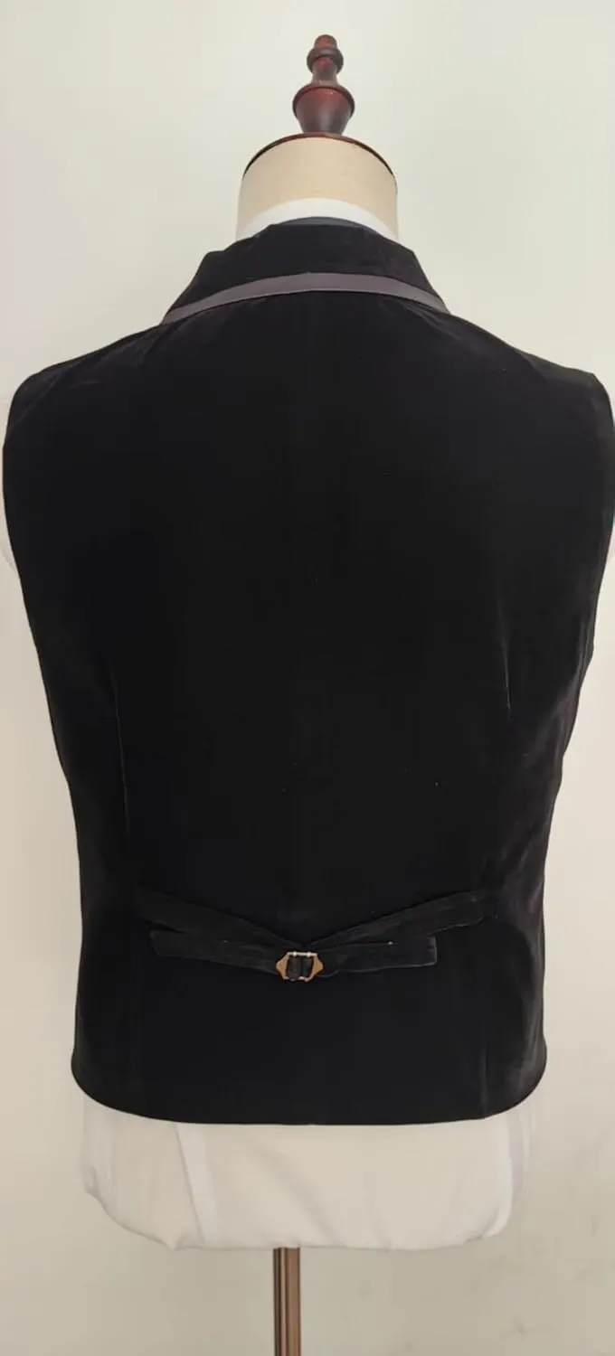 Retro Black Mens Vest Velvet Wedding Waistcoat Notched Lapel Business Suit Vest Slim Fit Formal Dress Vests Prom Vest