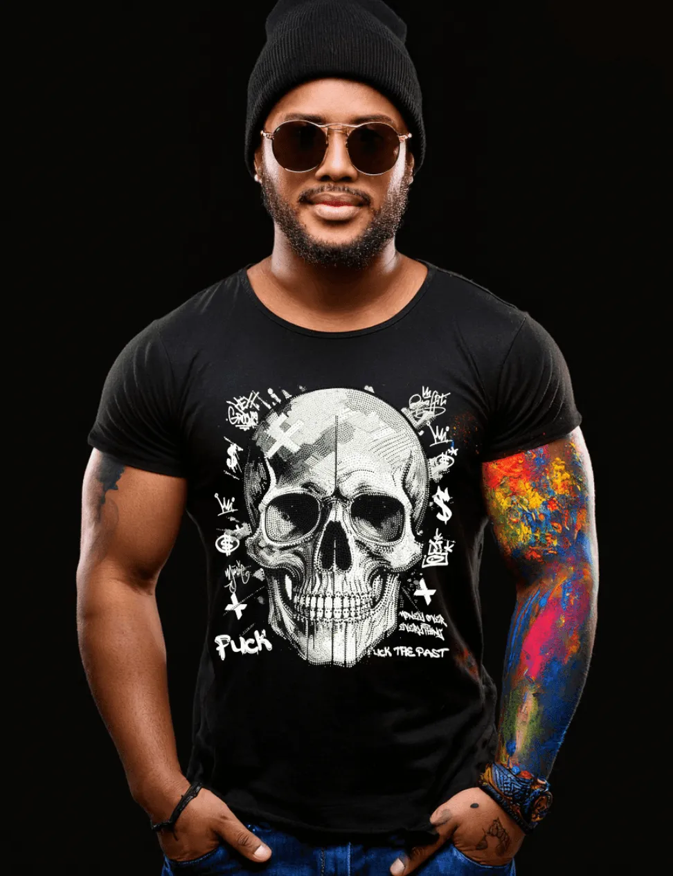 Rhinestones T Shirt Skull Black Exclusive | Grooveman Music TM
