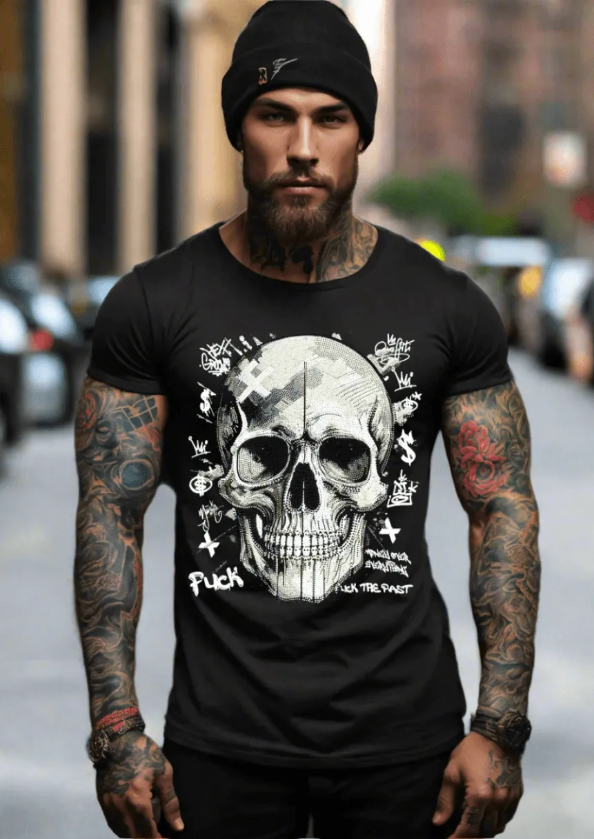 Rhinestones T Shirt Skull Black Exclusive | Grooveman Music TM