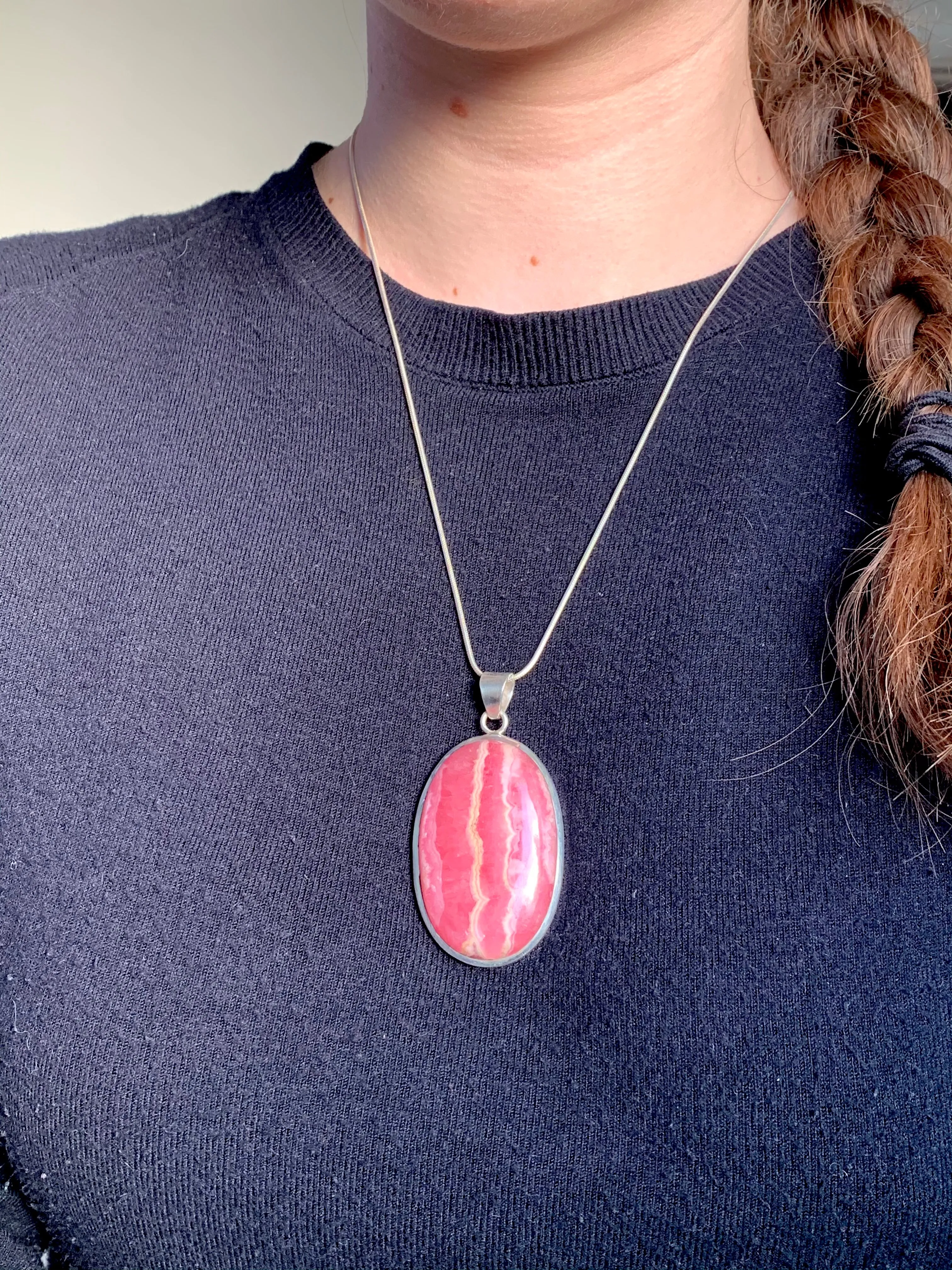 Rhodochrosite Naevia Pendant - XLarge Oval