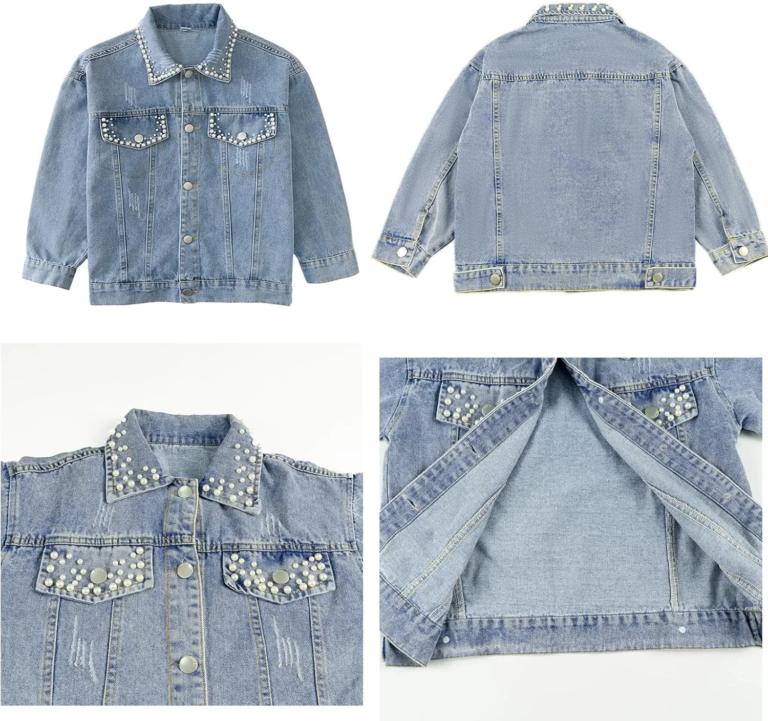 Rolanko Girls Denim Jackets, Basic Oversized Jean Jacket for Girls Fall Outwear Button Down Trucker Jacket 5-14 Years