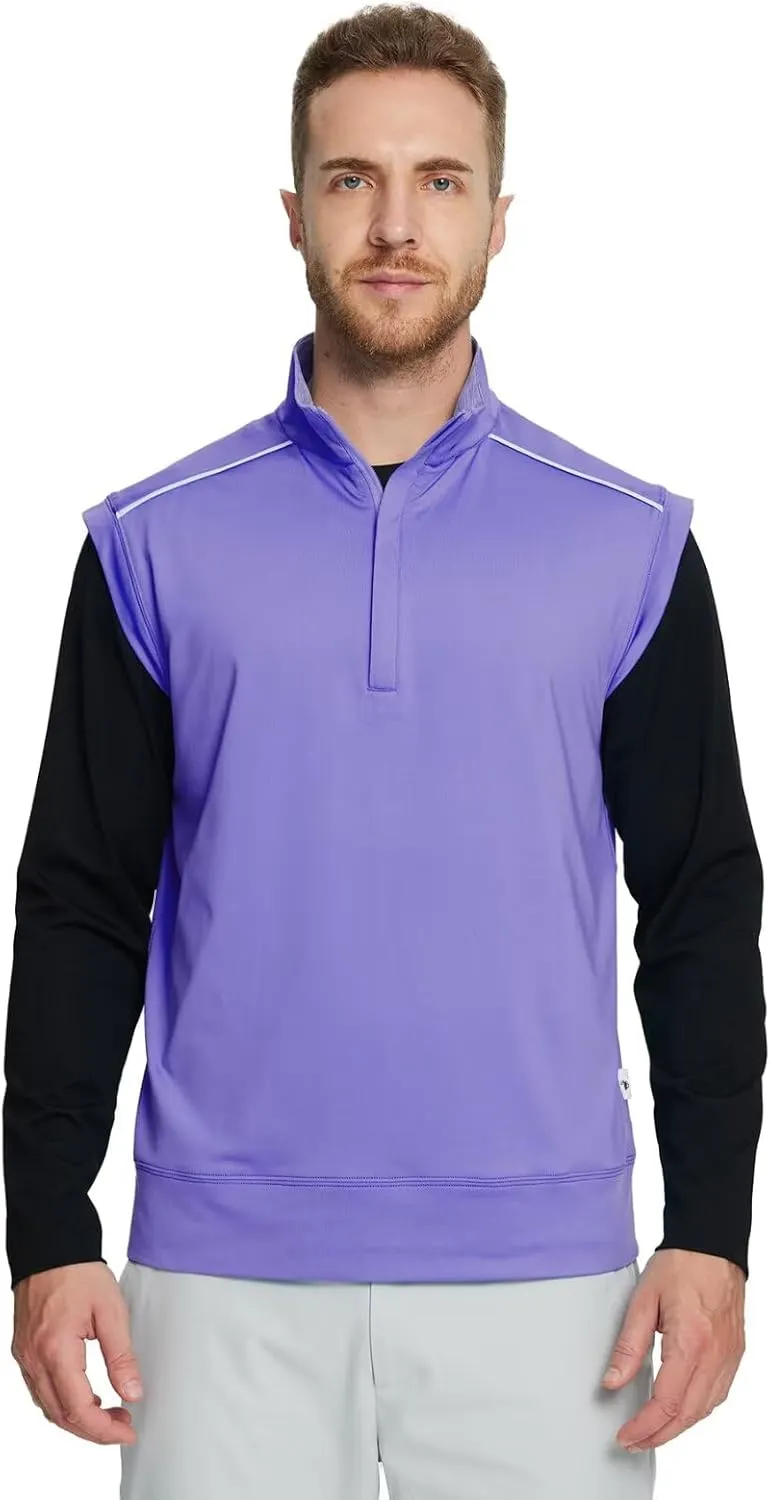 Rouen Mens Vests Outerwear Lightweight Moisture Wicking Midlayer Sleeveless Sports Golf Quarter Zip Pullover Mens Vest