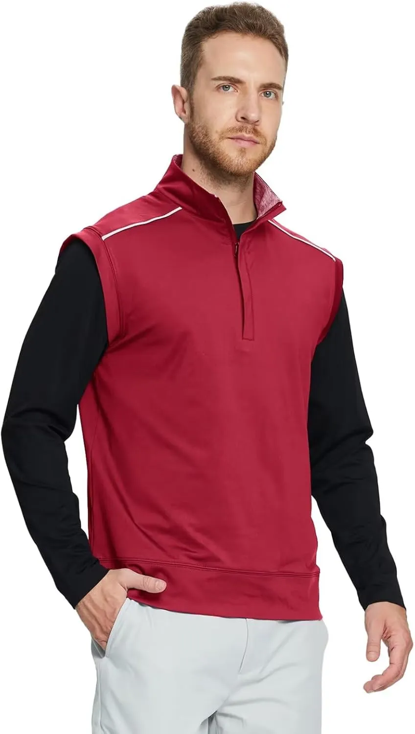 Rouen Mens Vests Outerwear Lightweight Moisture Wicking Midlayer Sleeveless Sports Golf Quarter Zip Pullover Mens Vest