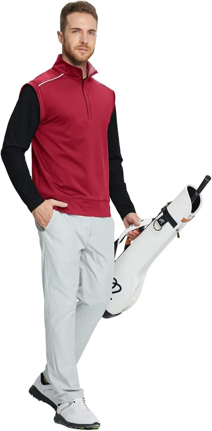 Rouen Mens Vests Outerwear Lightweight Moisture Wicking Midlayer Sleeveless Sports Golf Quarter Zip Pullover Mens Vest