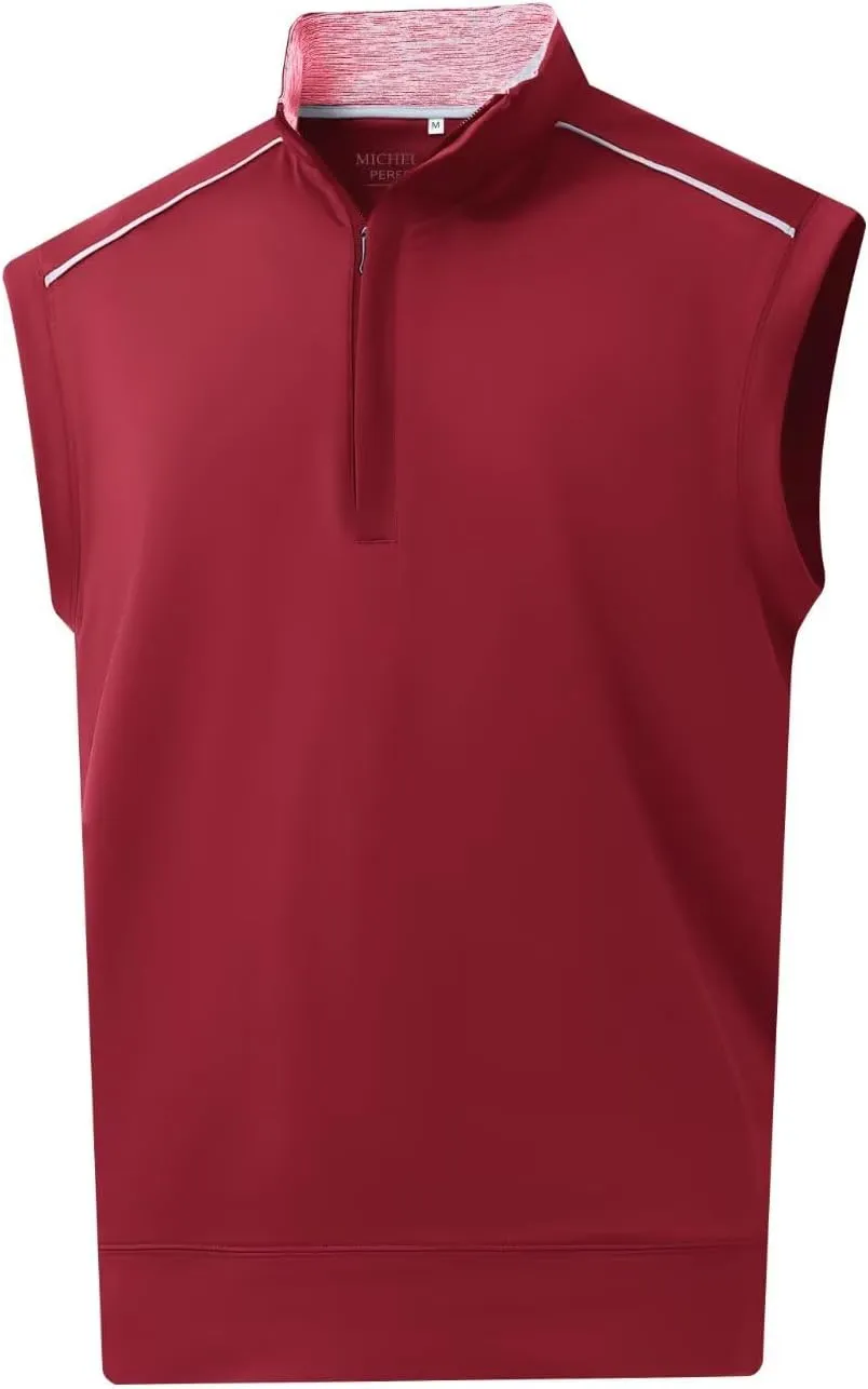 Rouen Mens Vests Outerwear Lightweight Moisture Wicking Midlayer Sleeveless Sports Golf Quarter Zip Pullover Mens Vest