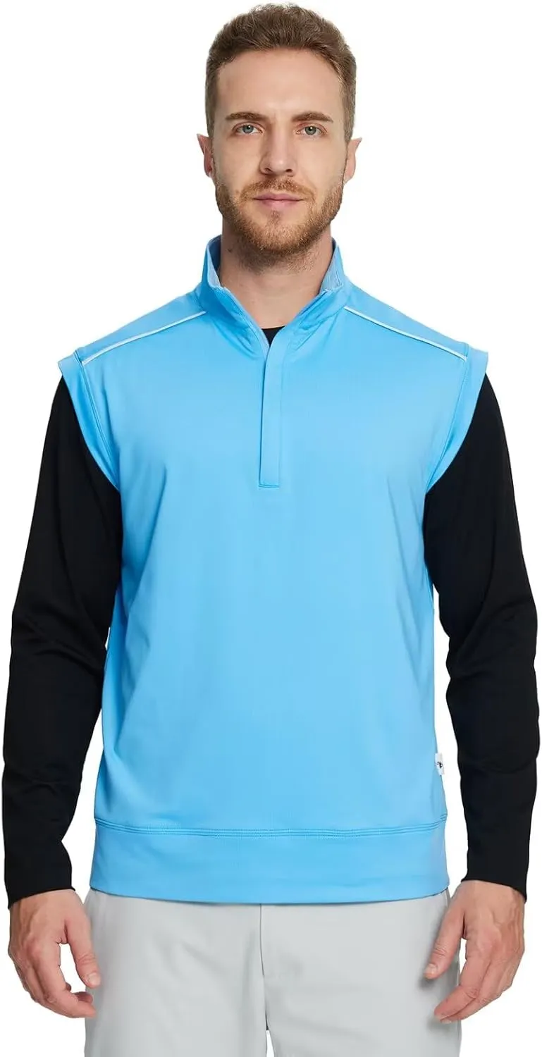 Rouen Mens Vests Outerwear Lightweight Moisture Wicking Midlayer Sleeveless Sports Golf Quarter Zip Pullover Mens Vest