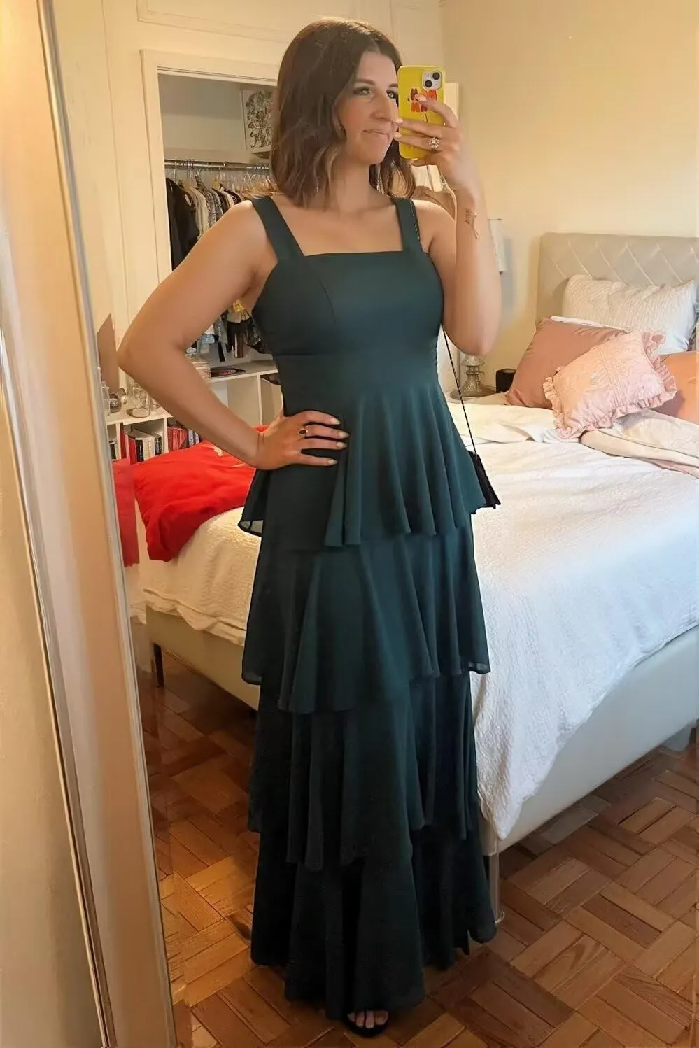 RSOETOO Tiered Ruffles Bridesmaid Dresses 2025 Long for Women Chiffon Formal Evening Dresses RO074