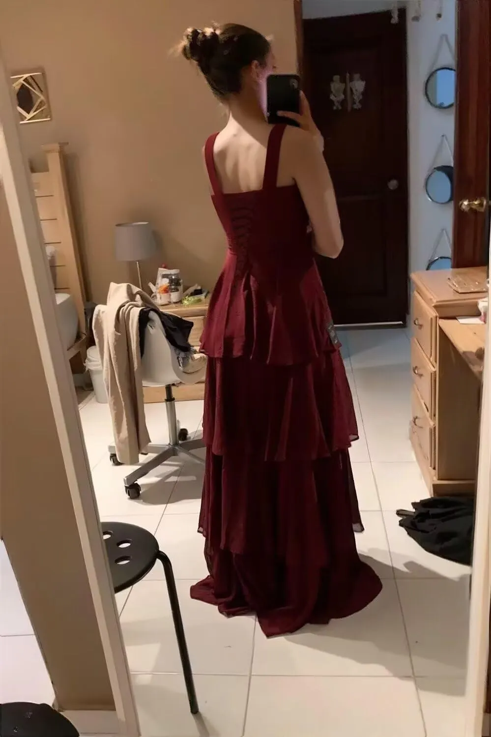 RSOETOO Tiered Ruffles Bridesmaid Dresses 2025 Long for Women Chiffon Formal Evening Dresses RO074