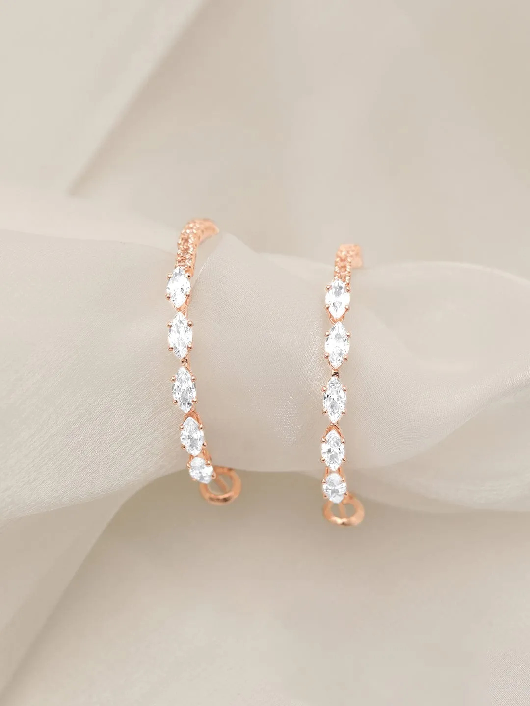 Rubans Voguish Rose Gold Oval Zirconia Studded Hoop Earring