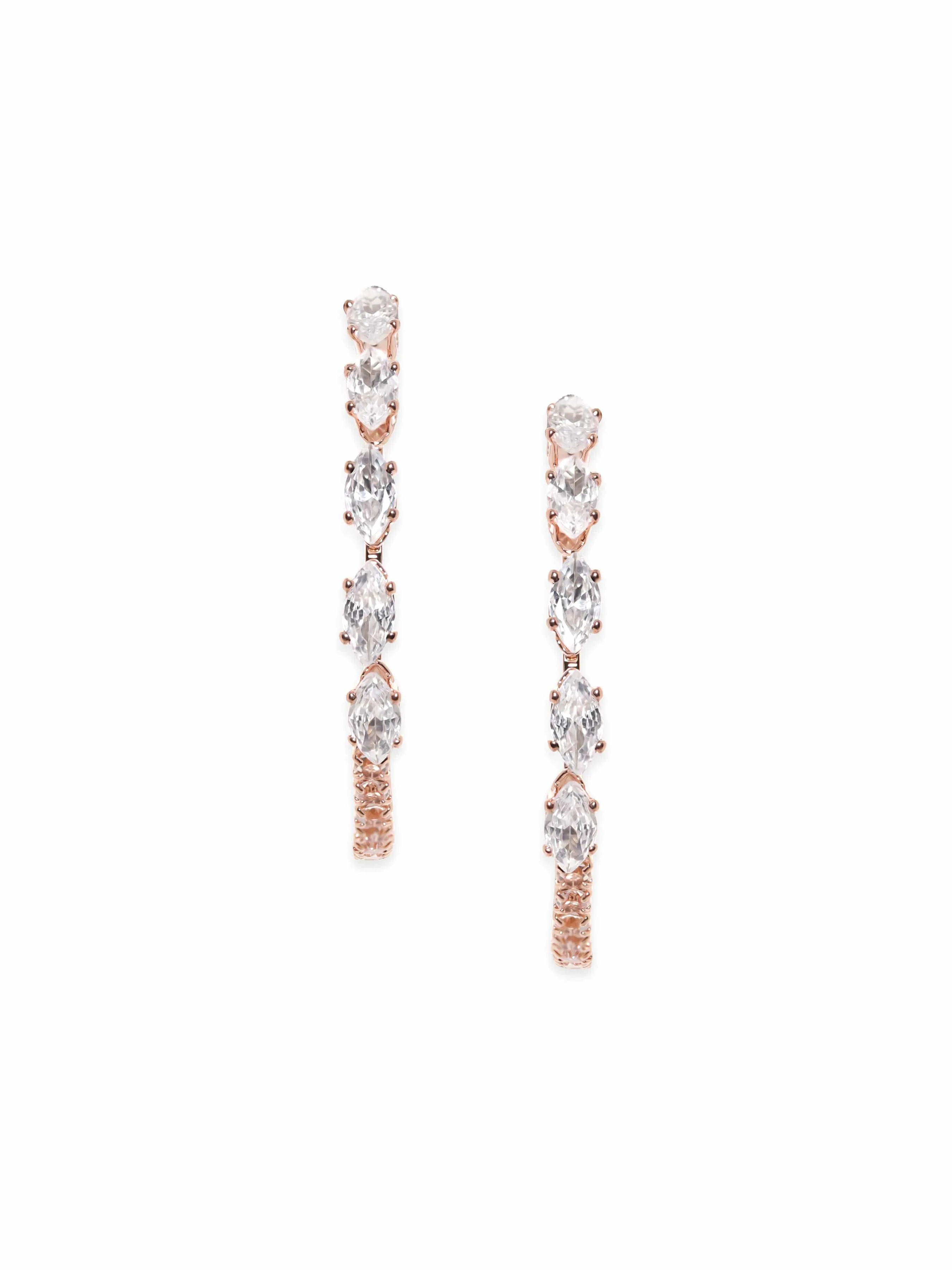 Rubans Voguish Rose Gold Oval Zirconia Studded Hoop Earring