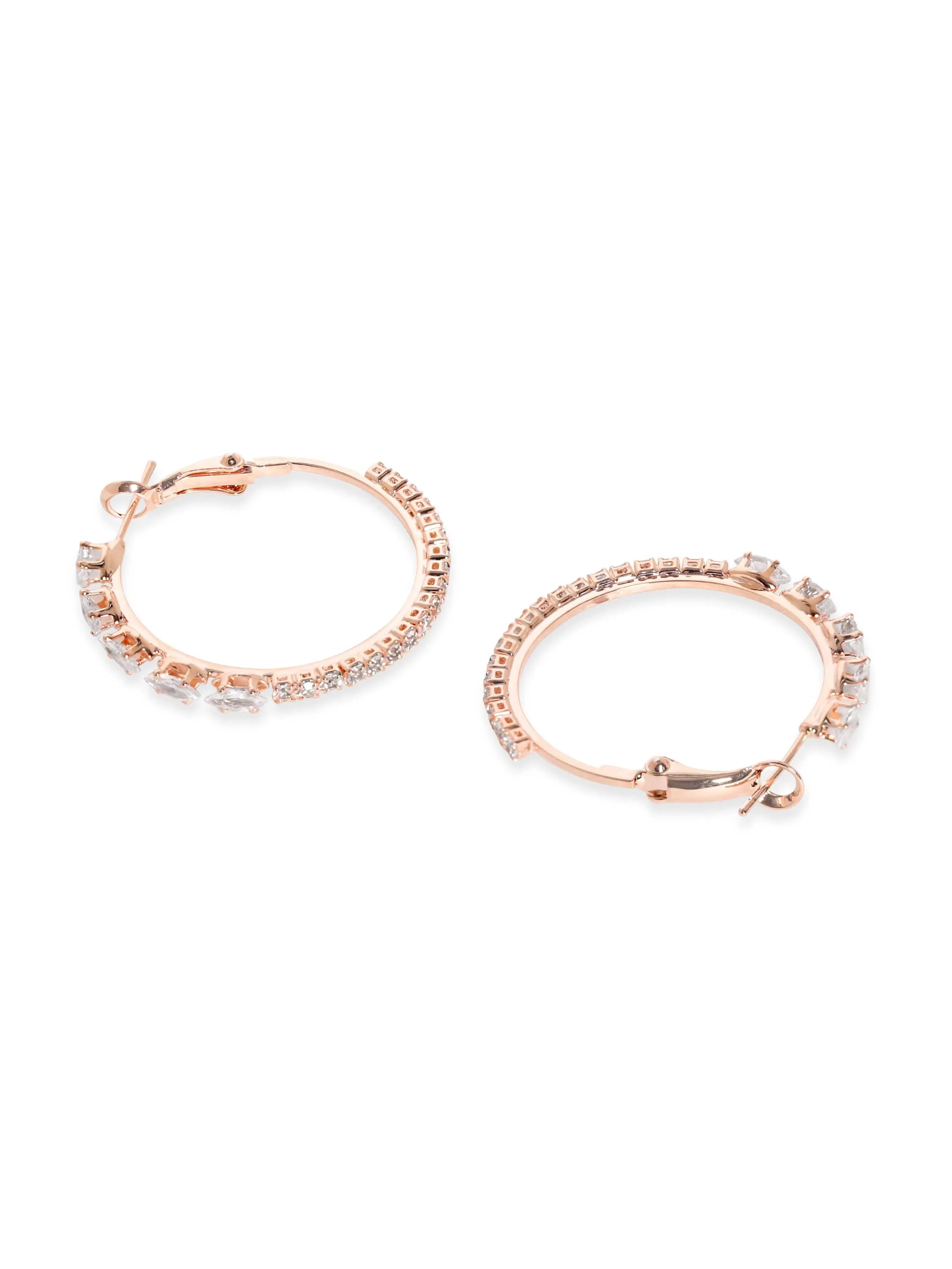 Rubans Voguish Rose Gold Oval Zirconia Studded Hoop Earring