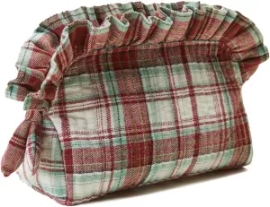Ruffle Makeup Bag for Women Travel Toiletry Bags Scottish Buffalo Plaid Cosmetic Bag Storage Pouch Quilted Organizer Bag
