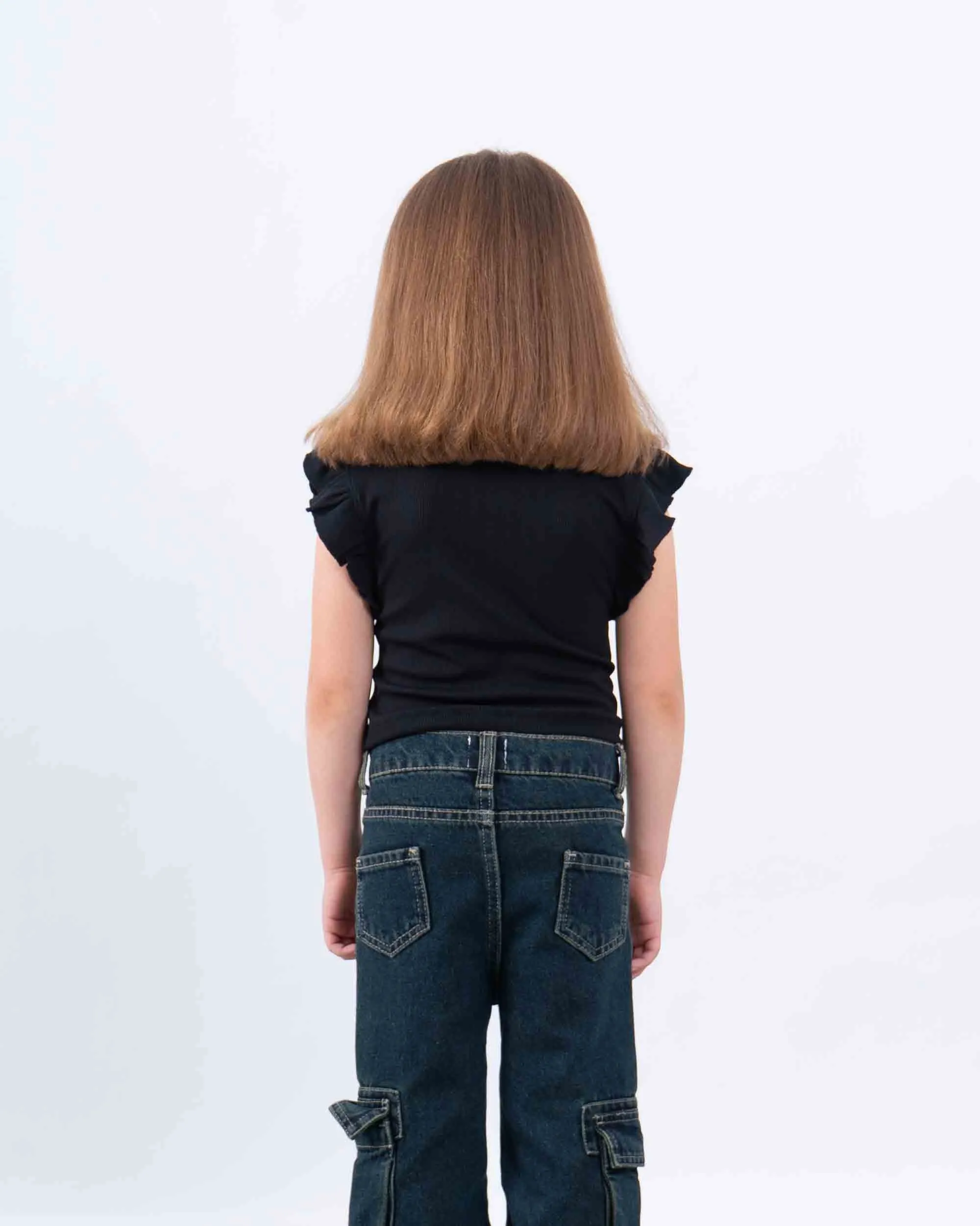 Ruffle Sleeve Ribbed Top