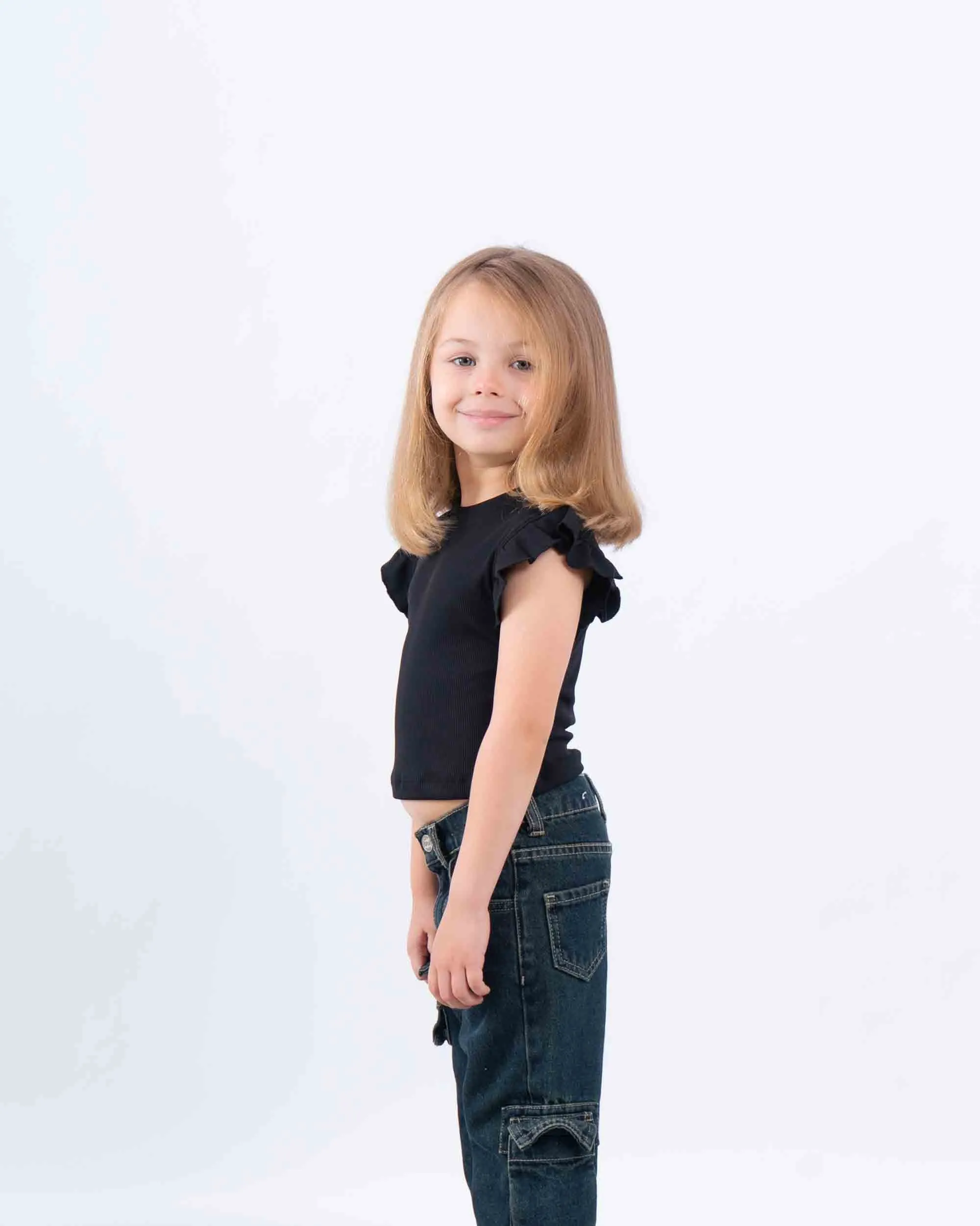Ruffle Sleeve Ribbed Top