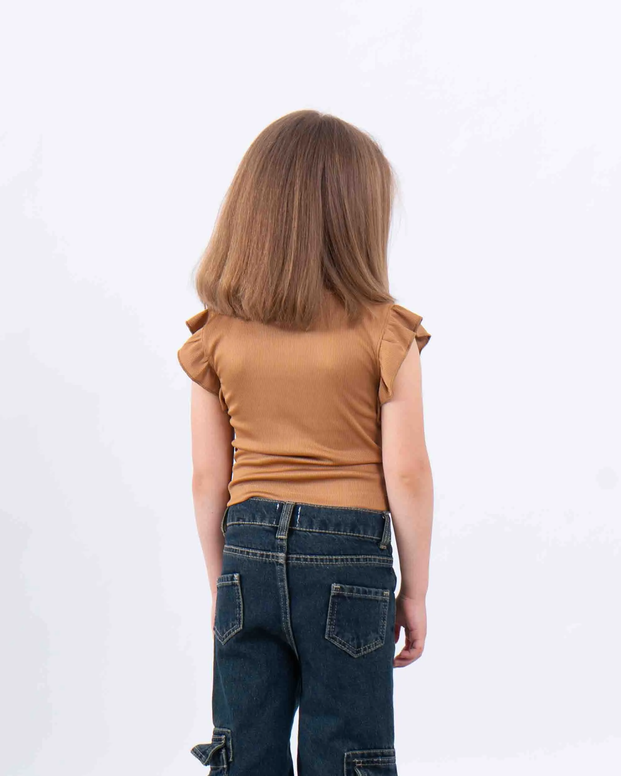 Ruffle Sleeve Ribbed Top