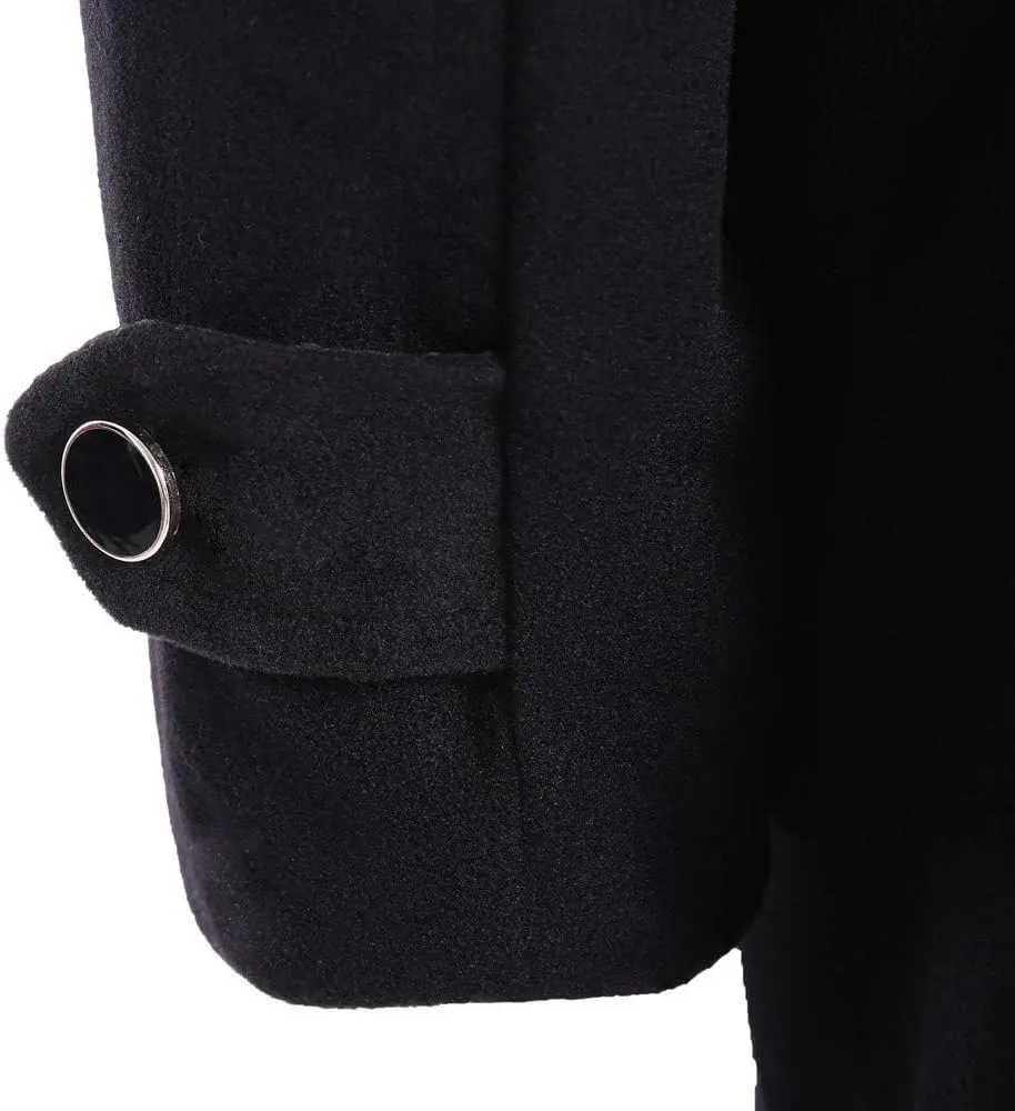 SACFOF Women's Faux Fur Lapel Double Breasted Thick Wool Trench Pea Coat Long Sleeve Winter Warm Jacket with Belt
