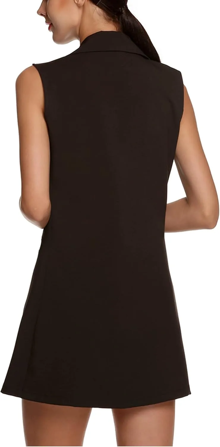 SCUSTY Women's Sleeveless Cardigan Vest Casual Long Open Front Office Blazer Jacket