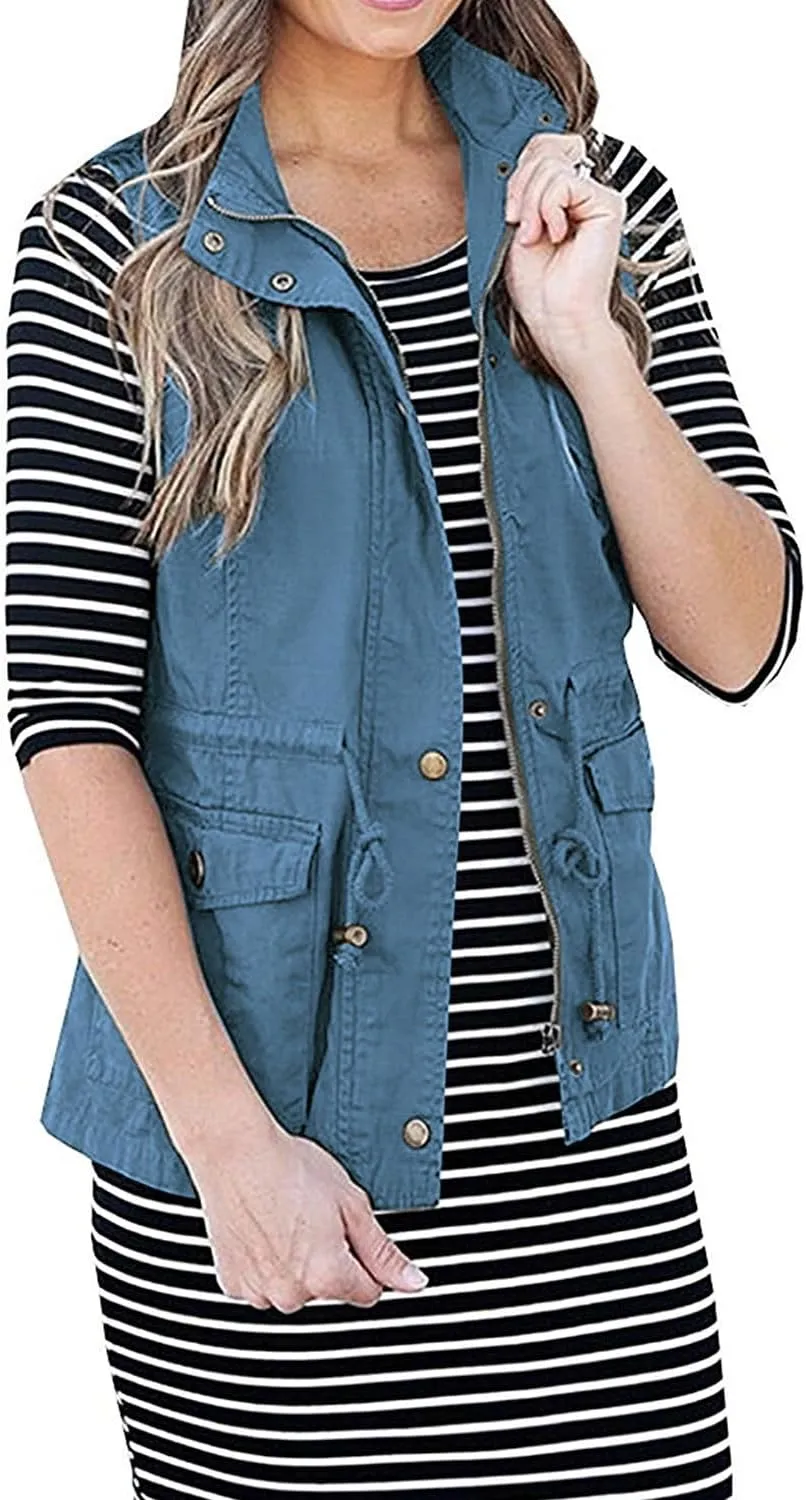 SENSERISE Womens Utility Vest Lightweight Military Vests Outerwear Sleeveless Jacket Anorak Coat with Pockets