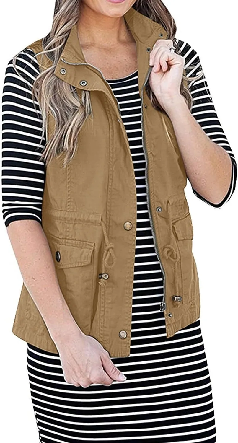 SENSERISE Womens Utility Vest Lightweight Military Vests Outerwear Sleeveless Jacket Anorak Coat with Pockets