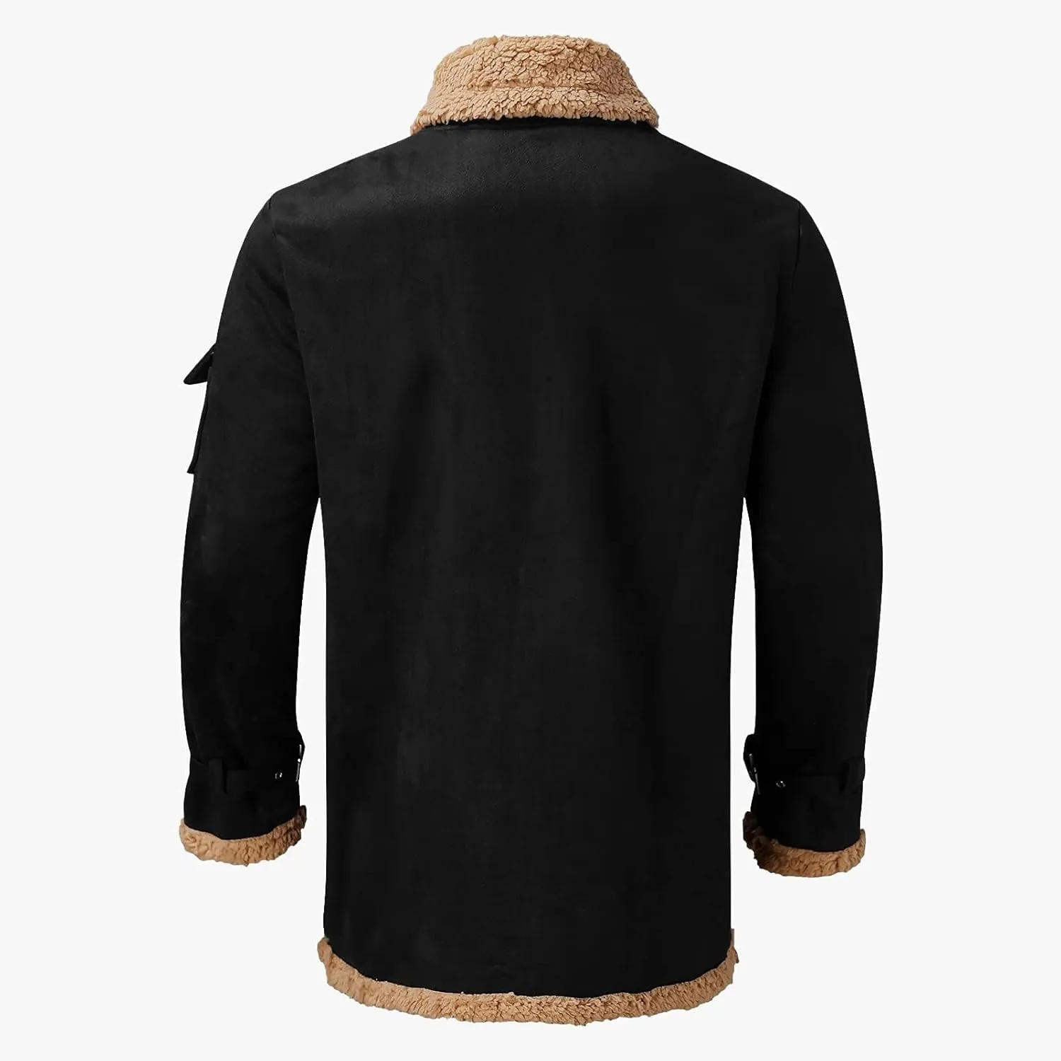 Shearling Coat Men Warm Fleece Lined Coat Aviator Shearling Sheepskin Leather Winter Jacket Lapel Work Cargo Jackets