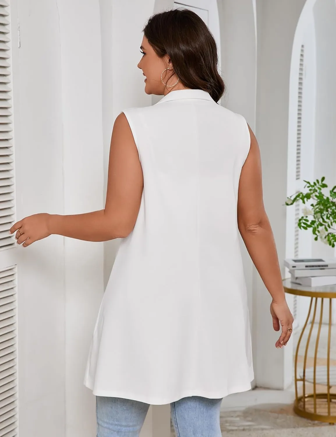 ShopWonder Women's Plus Size Sleeveless Blazer Lapel Single Button Casual Work Office Jacket Vests with Pockets