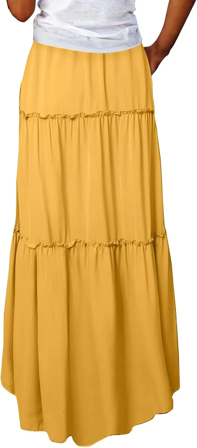 Skirts for Women Summer Casual Elastic High Waist Floral Paisley Boho Long Maxi