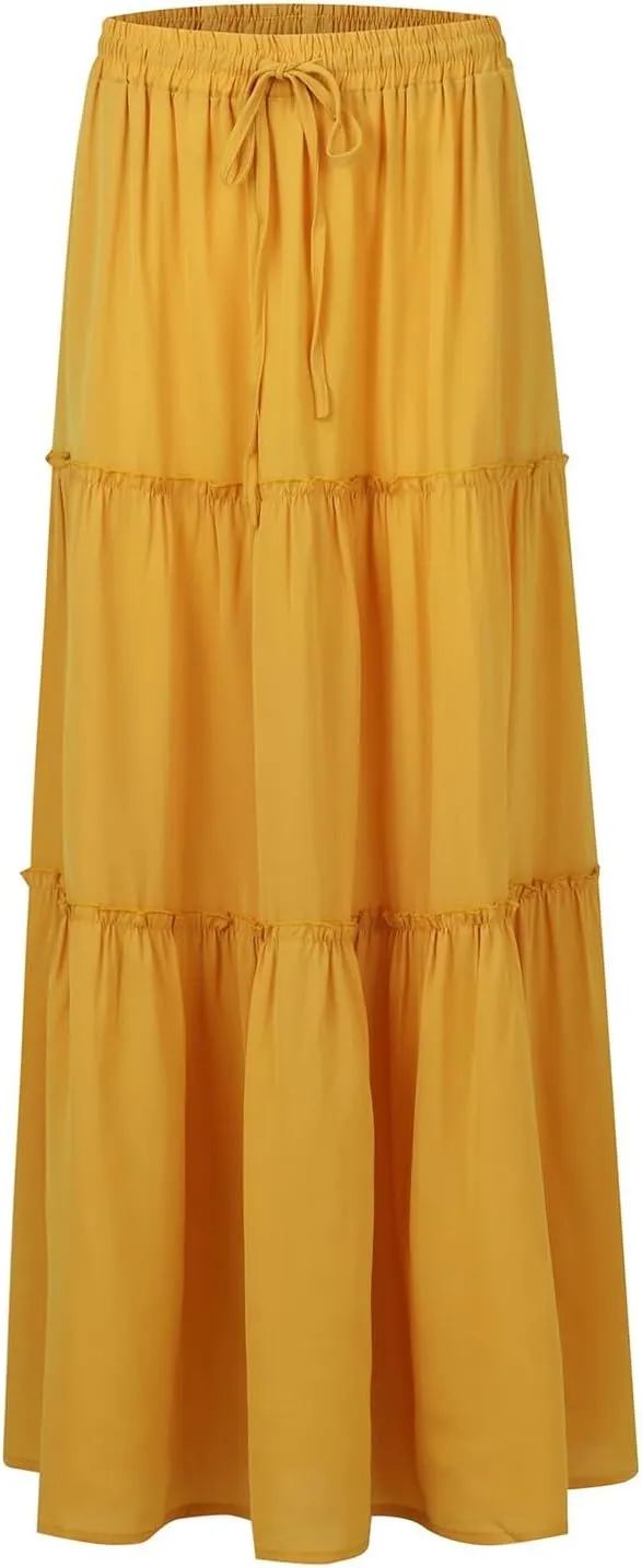 Skirts for Women Summer Casual Elastic High Waist Floral Paisley Boho Long Maxi