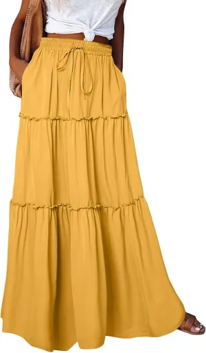 Skirts for Women Summer Casual Elastic High Waist Floral Paisley Boho Long Maxi