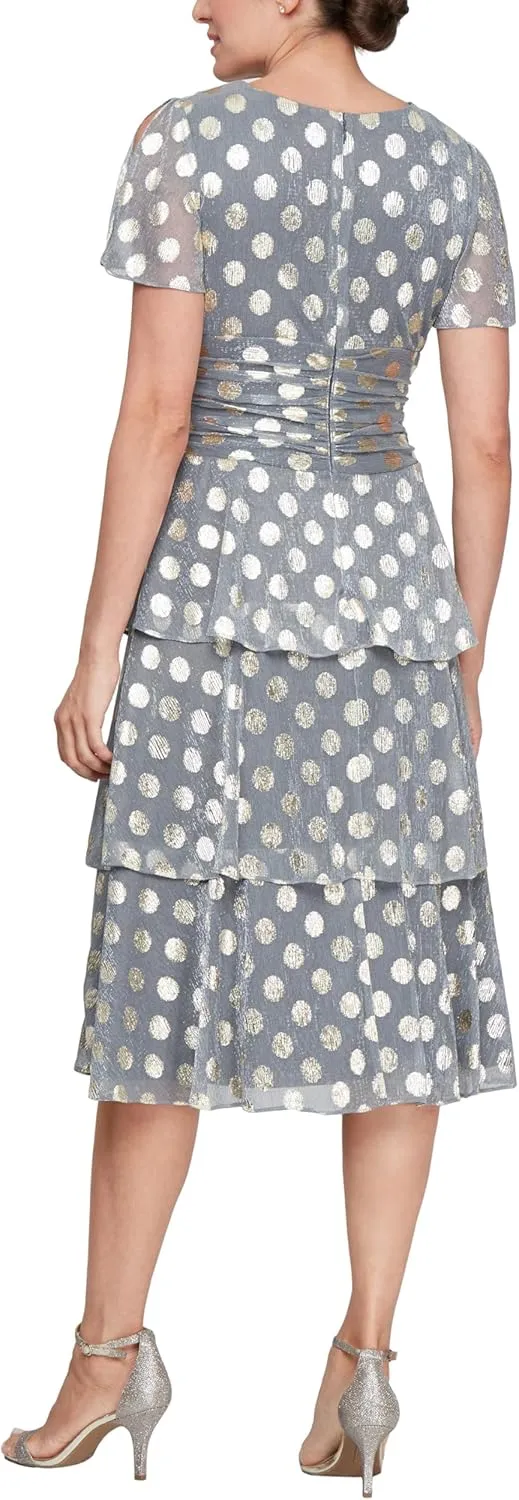 S.L. Fashions Women's Short Sleeve V-Neck Midi Cocktail Dress W/Ruched Waist, Wedding Guest Gown (Petite and Regular Sizes)